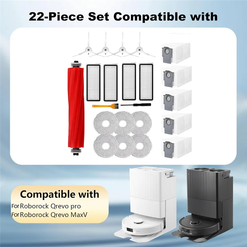A98I-Kit Of 22PCS For Roborock Qrevo S/Qrevo Pro/Qrevo Maxv Robot Vacuums–Replacement Main Brush, Side Brush, Hepa Filter, Dust
A98I-Kit Of 22PCS For Roborock Qrevo S/Qrevo Pro/Qrevo Maxv Robot Vacuums–Replacement Main Brush, Side Brush, Hepa Filter, Dust