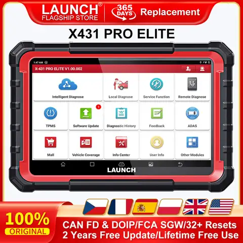 LAUNCH X431 PRO ELITE OBD2 Scanner Full Systems Car Diagnostic Tool 32 Reset CANFD DOIP ECU CODING Active Test FCA SGW VAG