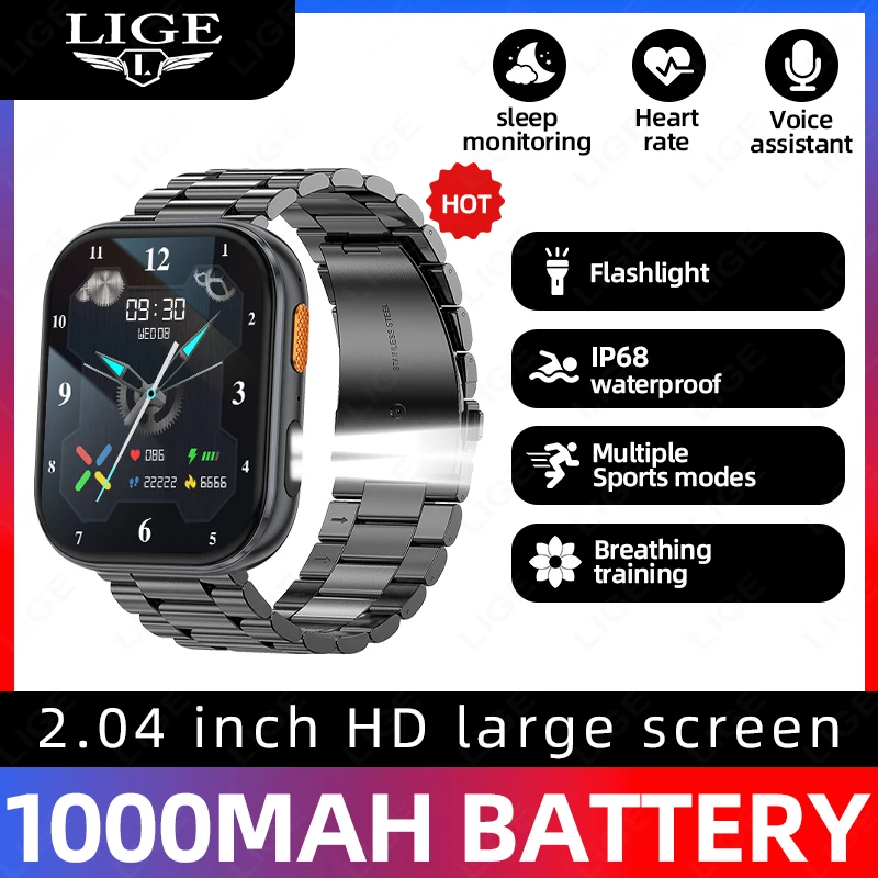 LIGE 2.04" Display Smart Watch 1000mAh Large Battery Bluetooth Call Heart Rate Monitor IP68 Waterproof Sport Fitness Smartwatch
LIGE 2.04" Display Smart Watch 1000mAh Large Battery Bluetooth Call Heart Rate Monitor IP68 Waterproof Sport Fitness Smartwatch