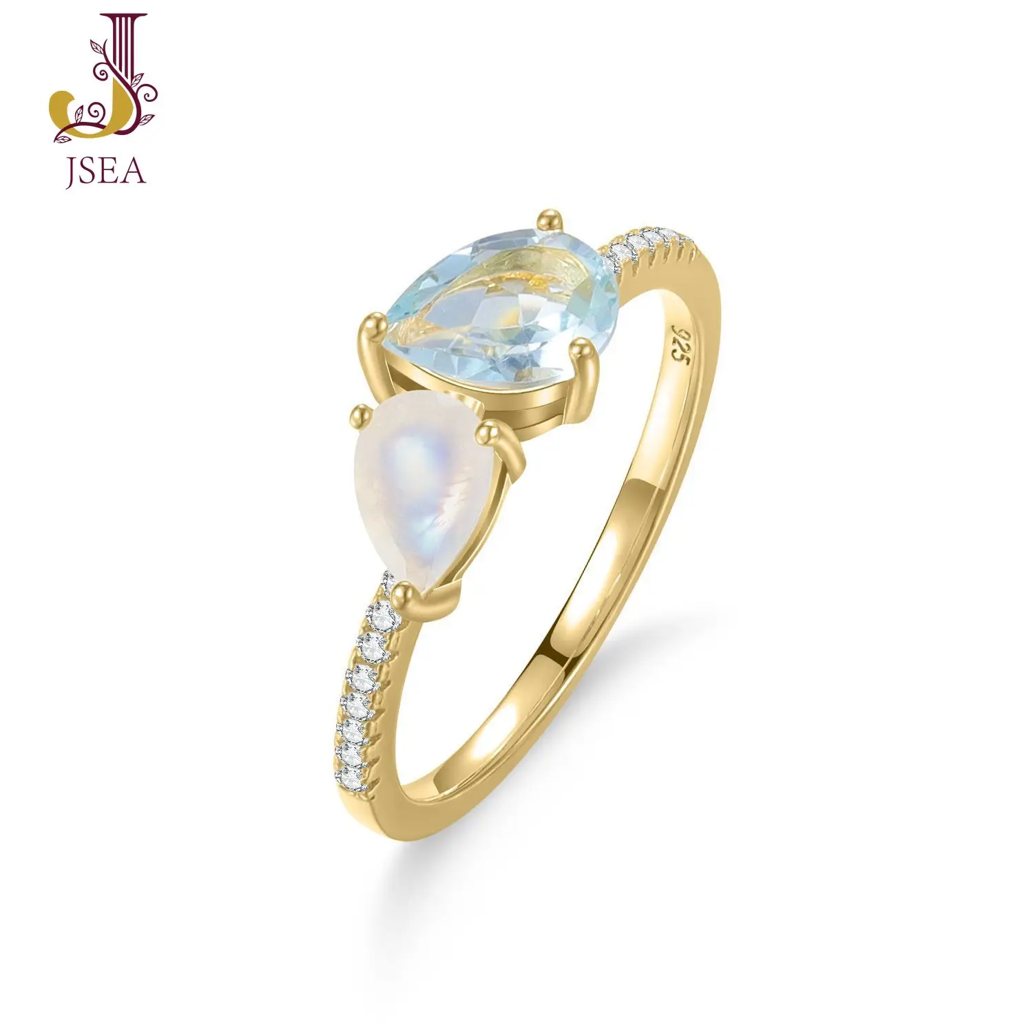 925 Sterling Silver Pear Shape Natural Moon Stone & Sky Blue Topaz Toi et Moi Ring for Party
925 Sterling Silver Pear Shape Natural Moon Stone & Sky Blue Topaz Toi et Moi Ring for Party