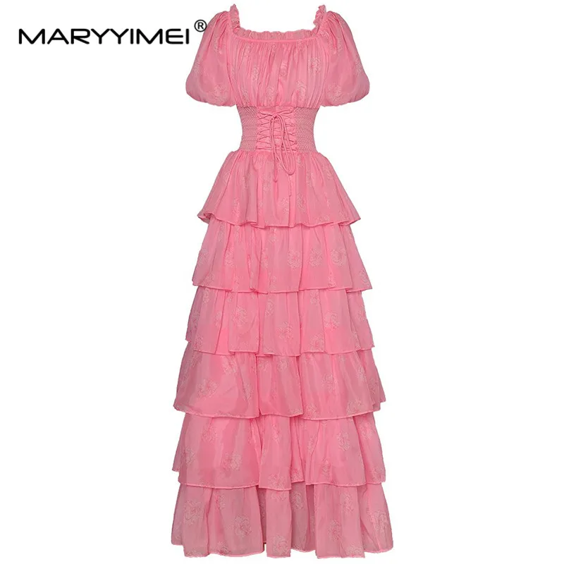 MARYYIMEI Summer Women Dress Square Collar Short sleeved Elastic waist Bandage Floral-Print Cascading Cake Ball Gown Dresses
MARYYIMEI Summer Women Dress Square Collar Short sleeved Elastic waist Bandage Floral-Print Cascading Cake Ball Gown Dresses