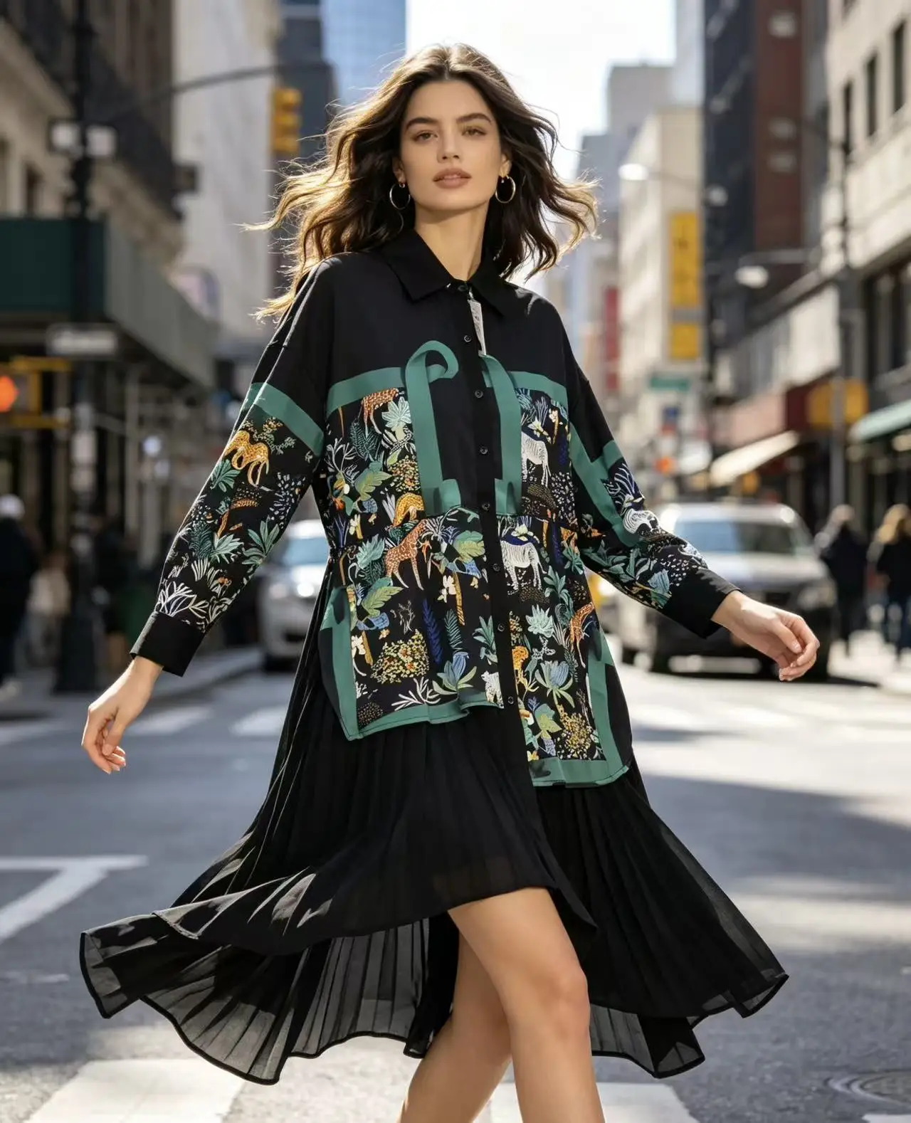 New Women's Animal Print Shirt Dress Long Sleeve Pleated Midi Black Green Casual Elegant Button Down Flowy Party Vacation Dress
New Women's Animal Print Shirt Dress Long Sleeve Pleated Midi Black Green Casual Elegant Button Down Flowy Party Vacation Dress