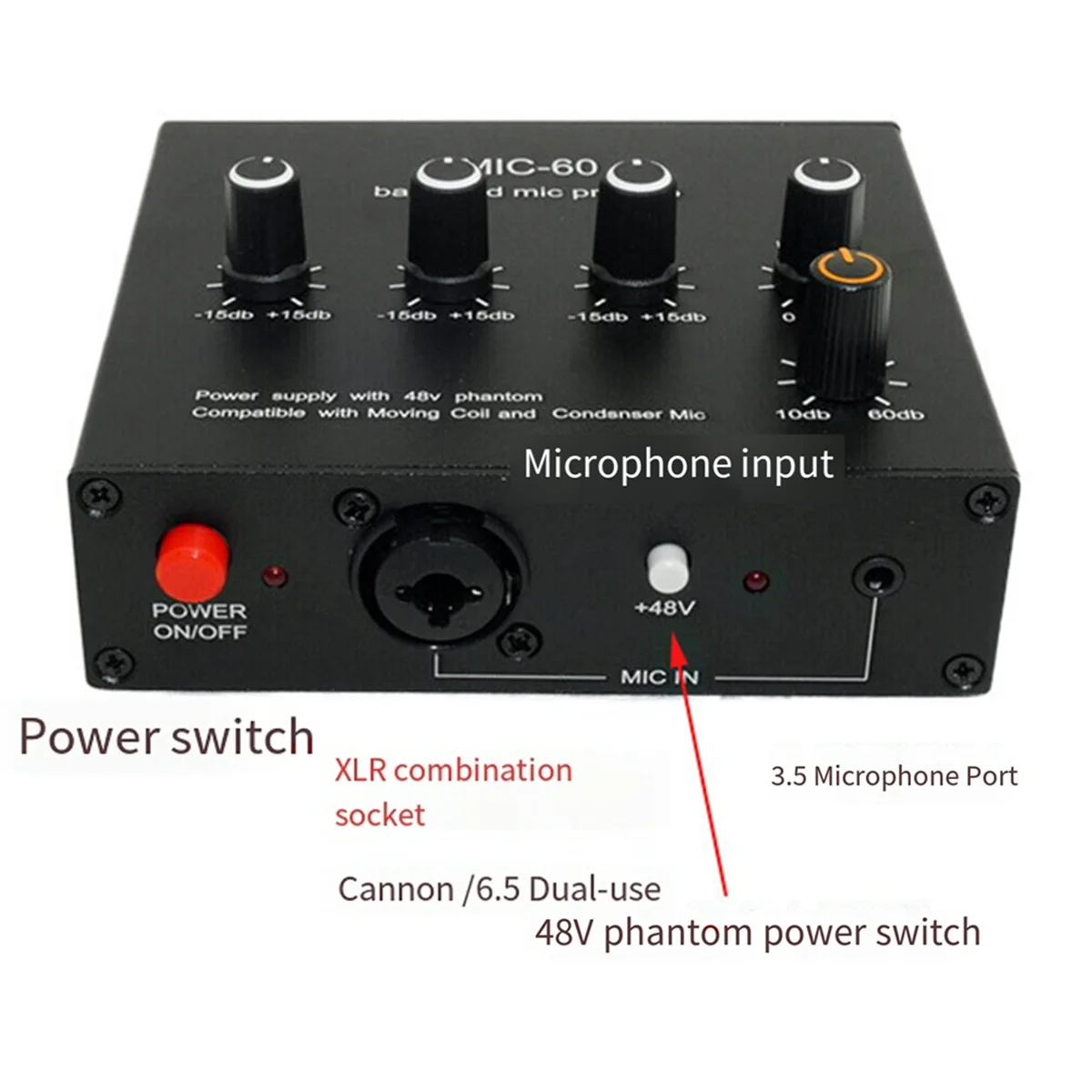 M85K New Balanced Dynamic Microphone Amplifier Music Audio Amplifier MIC-60 with 48V Phantom Power with 6.5mm Cable
M85K New Balanced Dynamic Microphone Amplifier Music Audio Amplifier MIC-60 with 48V Phantom Power with 6.5mm Cable