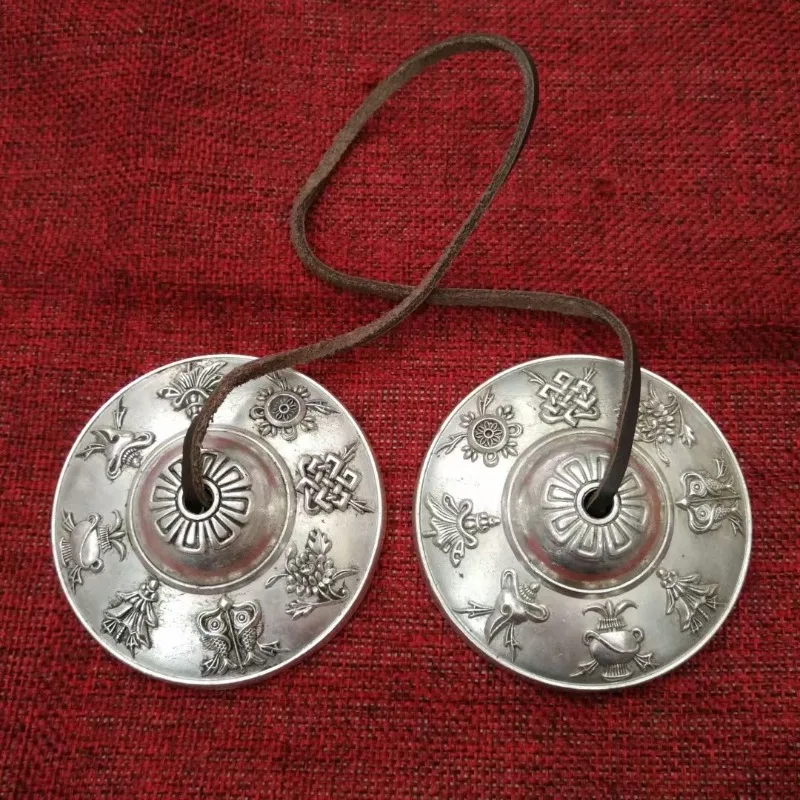 Tibetan Eight Auspicious Symbols Tingsha Cymbals, Silver Alloy Buddhist Meditation Bell Chimes for Prayer Ritual
Tibetan Eight Auspicious Symbols Tingsha Cymbals, Silver Alloy Buddhist Meditation Bell Chimes for Prayer Ritual