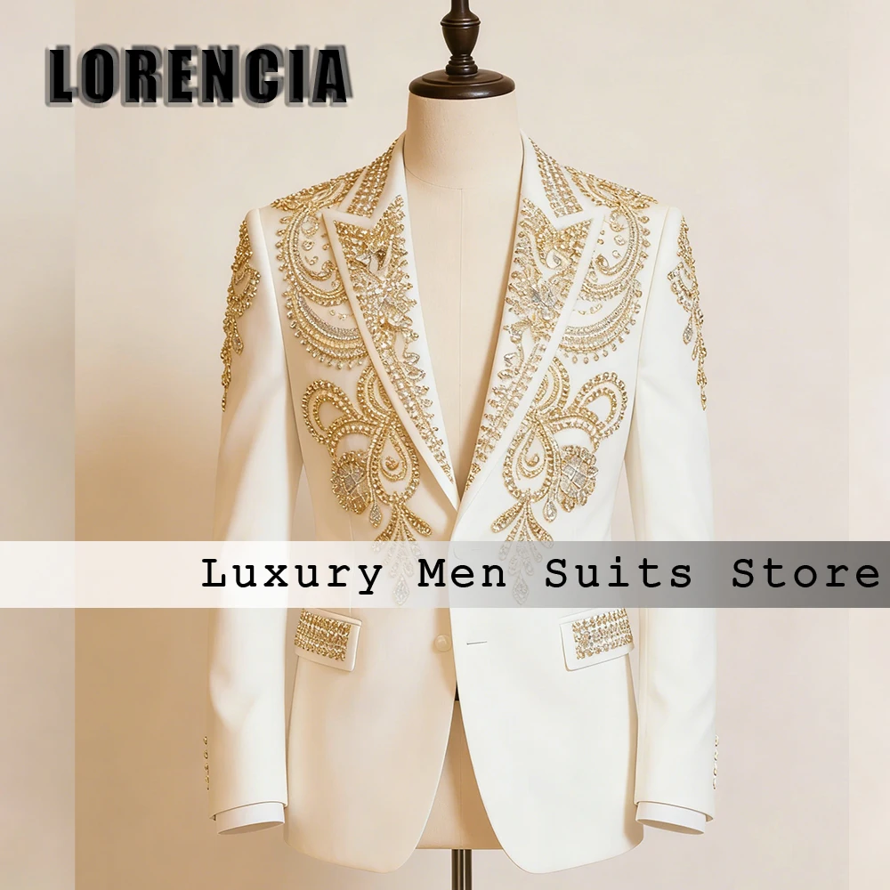 Elegant Rhinestone Men Suits 2 Pieces Peak Label Tuxedos Evening Party Outfit 2026 Customized Blazer Pants trajes para hombre
Elegant Rhinestone Men Suits 2 Pieces Peak Label Tuxedos Evening Party Outfit 2026 Customized Blazer Pants trajes para hombre