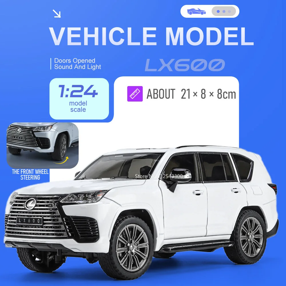 1:24 Scale LX600 ES300 Car Model Toy Doors Opened Sound Light Models Pull Back Alloy Body Vehicle for Children Birthday Presents
1:24 Scale LX600 ES300 Car Model Toy Doors Opened Sound Light Models Pull Back Alloy Body Vehicle for Children Birthday Presents