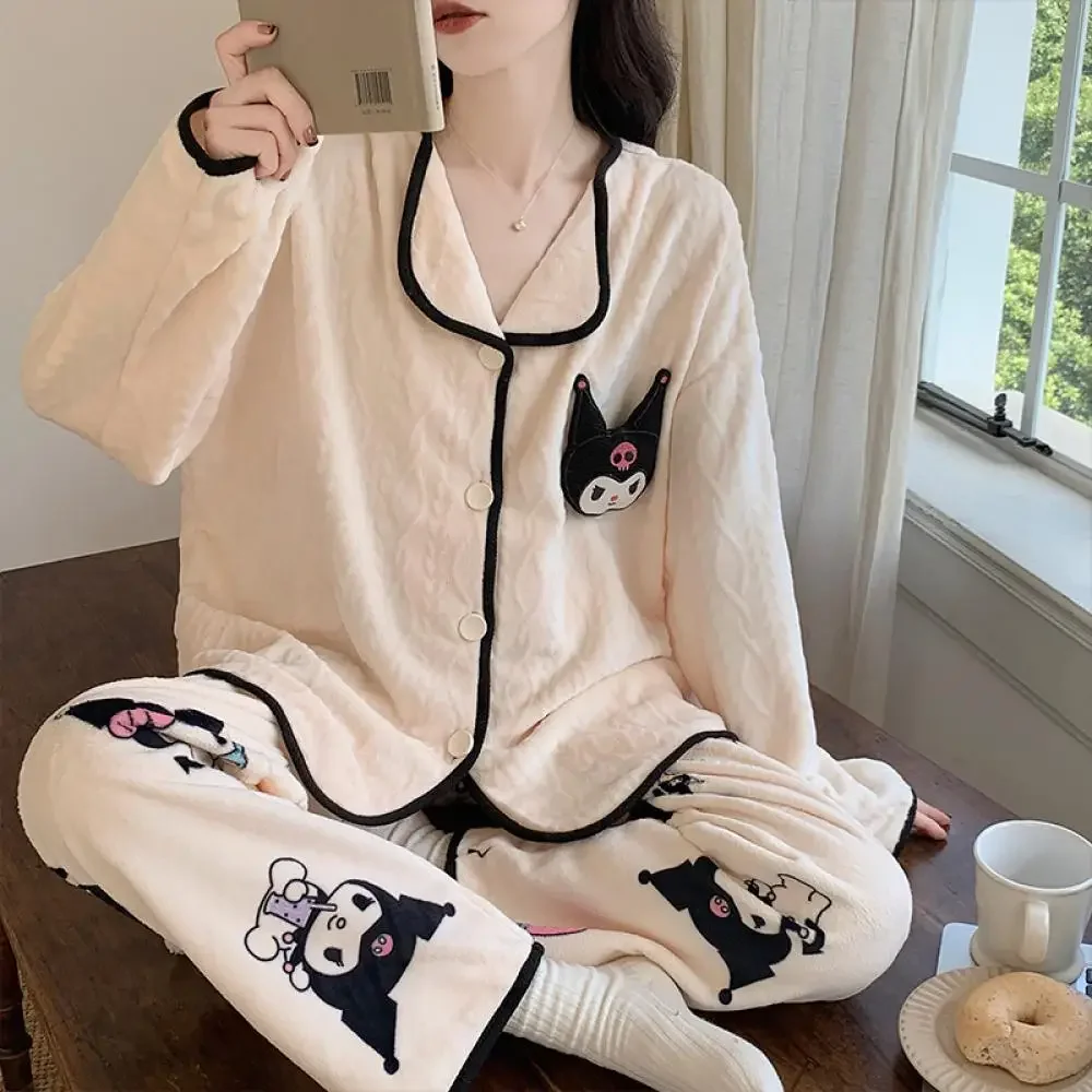 Cartoon Plush Pajamas Set Kuromi Cinnamoroll Pochacco Sanrioed Women Coral Fleece Homewear Anime Kawaii Cute Girls Tops Pants
Cartoon Plush Pajamas Set Kuromi Cinnamoroll Pochacco Sanrioed Women Coral Fleece Homewear Anime Kawaii Cute Girls Tops Pants
