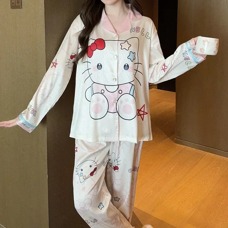 Sanrio Hello Kitty Ice Silk Cotton Long Sleeve Trousers Casual Two-piece Set Women's Pajamas Silk Pajamas Women's Loungewear Set
Sanrio Hello Kitty Ice Silk Cotton Long Sleeve Trousers Casual Two-piece Set Women's Pajamas Silk Pajamas Women's Loungewear Set