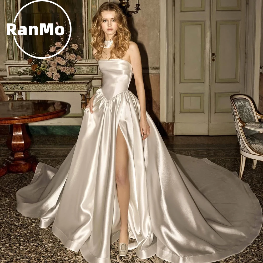 Ranmo Customized Beige Strapless Satin Wedding Dress Detachable Sleeves Side High Split vestidos de noiva A-Line Evening Dress
Ranmo Customized Beige Strapless Satin Wedding Dress Detachable Sleeves Side High Split vestidos de noiva A-Line Evening Dress