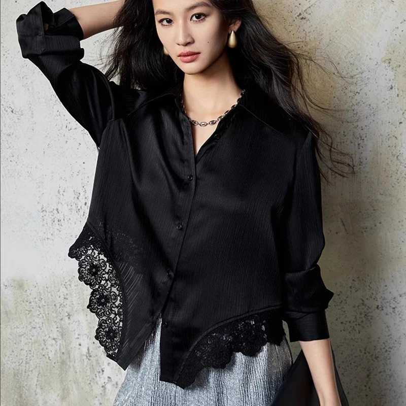 Texuture Irregular White Chiffon Shirts Women 2025 New Long Sleeve Lace Hollow Out Buttons Blouse Black Tops
Texuture Irregular White Chiffon Shirts Women 2025 New Long Sleeve Lace Hollow Out Buttons Blouse Black Tops