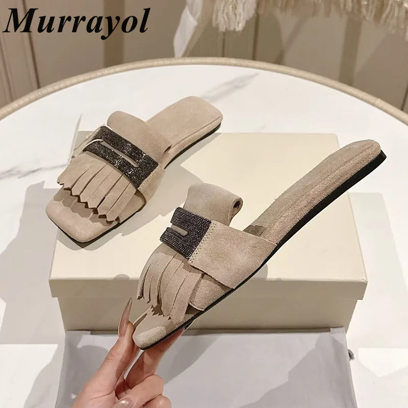 One Strap Tassels Design Flat Bottom Slippers Women Square Toe Cow Suede String Bead Decor Slippers Summer Vacation Shoes
One Strap Tassels Design Flat Bottom Slippers Women Square Toe Cow Suede String Bead Decor Slippers Summer Vacation Shoes