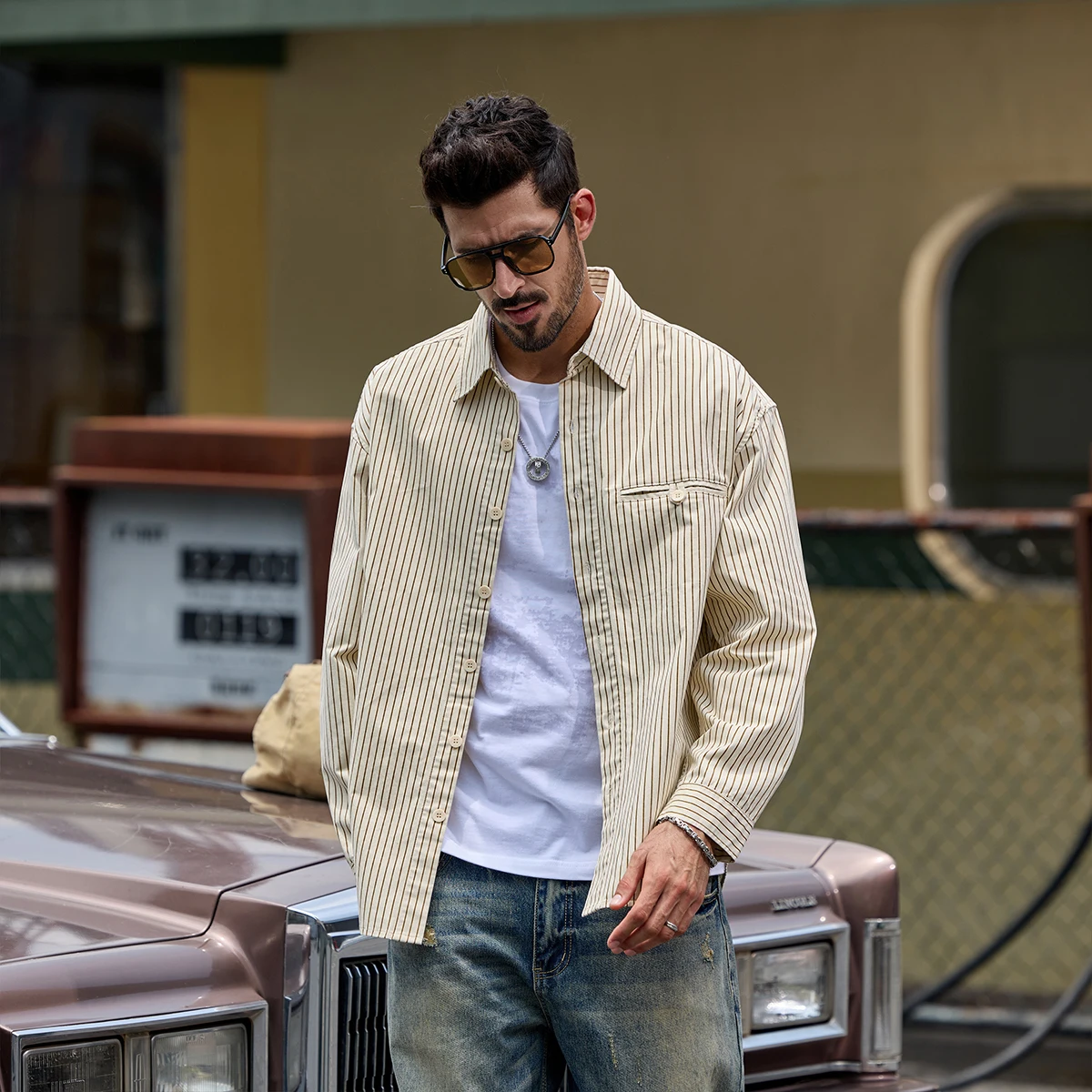 Высококачественная полубизнес-куртка-рубашка для мужчин — 100% хлопок, свободный крой, модный топ в полоску, осень 202, Amekaji, молодежный мужской
Высококачественная полубизнес-куртка-рубашка для мужчин — 100% хлопок, свободный крой, модный топ в полоску, осень 202, Amekaji, молодежный мужской