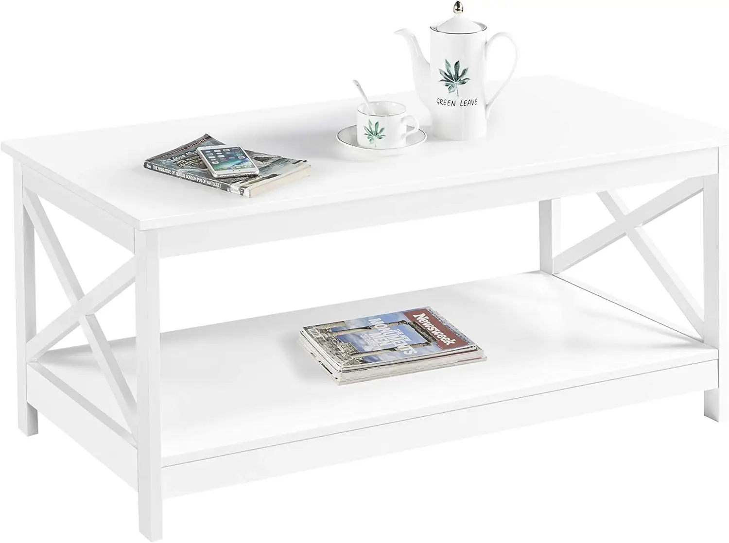 Simple X-Design Cocktail Coffee Table with Storage Shelf, Farmhouse 2-Tier Center Table for Living Room Office, White
Simple X-Design Cocktail Coffee Table with Storage Shelf, Farmhouse 2-Tier Center Table for Living Room Office, White