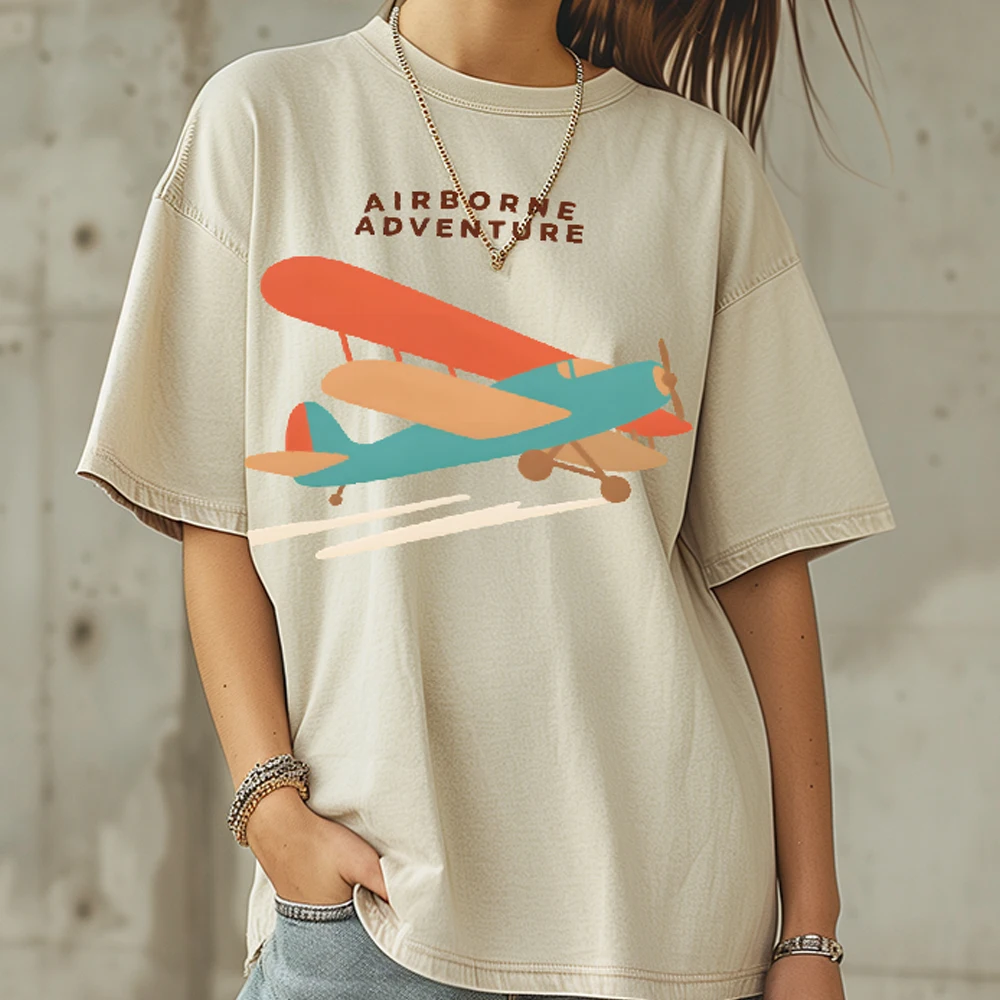 Vintage Oversized T-Shirt Cartoon Retro Airplane Adventure Graphic Colorful Tees Street Wear Y2K Women‘s Clothes Cotton Casual 
Vintage Oversized T-Shirt Cartoon Retro Airplane Adventure Graphic Colorful Tees Street Wear Y2K Women‘s Clothes Cotton Casual