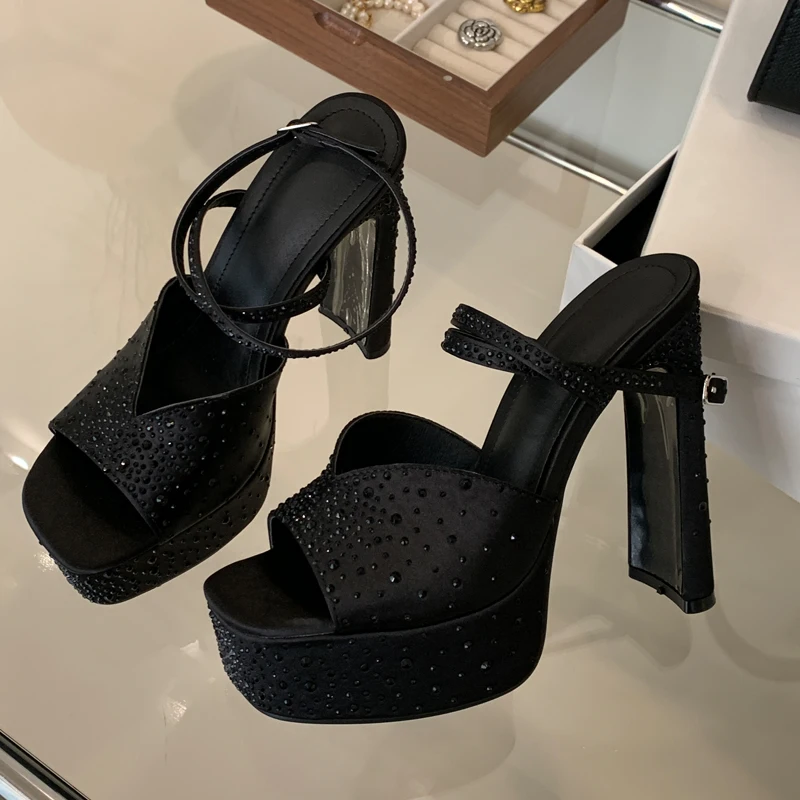 Black Rhinestone Satin Cross Strap Chunky Heeled Sandals Woman Platform High Heels Wedding Party Pole Dance Stripper Pumps Shoes
Black Rhinestone Satin Cross Strap Chunky Heeled Sandals Woman Platform High Heels Wedding Party Pole Dance Stripper Pumps Shoes