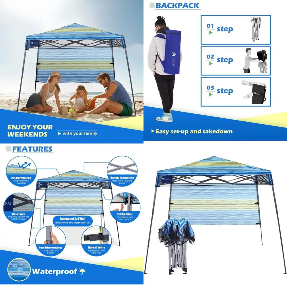 Compact Lightweight 7x7 Pop-Up Canopy Tent with Sidewall and Backpack for Beach Use
Compact Lightweight 7x7 Pop-Up Canopy Tent with Sidewall and Backpack for Beach Use