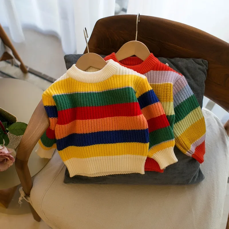 1-8 Years Old Girls Knitted Pullover O-Neck Rainbow Striped Sweater Spring Autumn Casual Clothes Tops Children Outerwear
1-8 Years Old Girls Knitted Pullover O-Neck Rainbow Striped Sweater Spring Autumn Casual Clothes Tops Children Outerwear