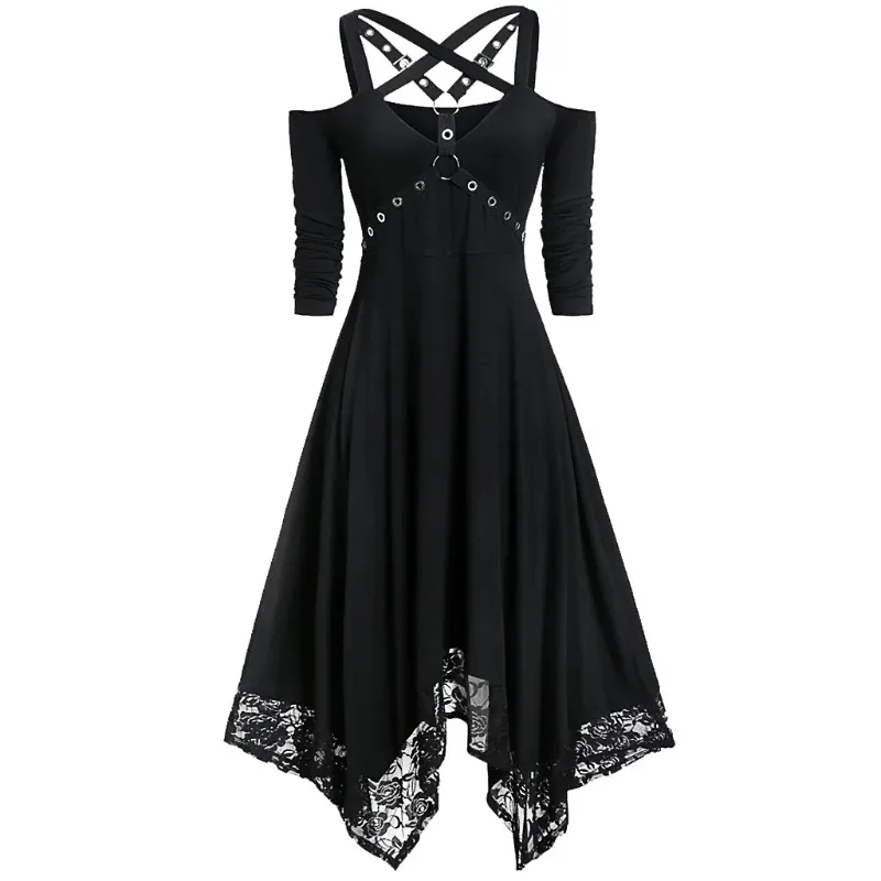 Gothic Dress Women Black Goth Off Shoulder Lace Patchwork Punk Rock Cross Strap Plus Size Sexy Vintage Midi
Gothic Dress Women Black Goth Off Shoulder Lace Patchwork Punk Rock Cross Strap Plus Size Sexy Vintage Midi