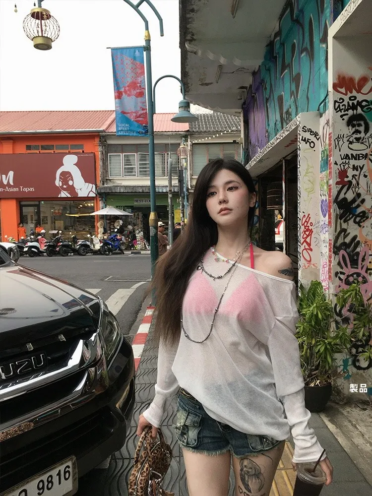 Fortylions Long Sleeve Women's T-shirt White Micro Transparent Shoulder Korean Style Lazy Sexy Versatile Loose Sun Protection...
Fortylions Long Sleeve Women's T-shirt White Micro Transparent Shoulder Korean Style Lazy Sexy Versatile Loose Sun Protection...
