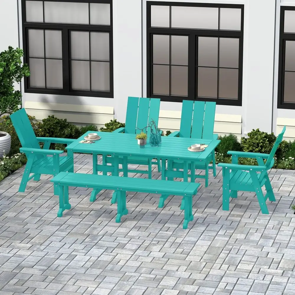 Ashore 6 Pieces Adirondack Patio Dining Set with Bench, All Weather Poly Lumber Slatted Outdoor urniture Set, 71" Trestle Table
Ashore 6 Pieces Adirondack Patio Dining Set with Bench, All Weather Poly Lumber Slatted Outdoor urniture Set, 71" Trestle Table