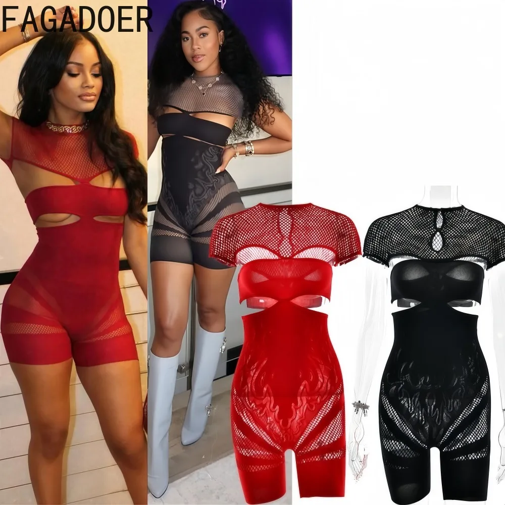FAGADOER Sexy Knit Hollow Out Bodycon Rompers Women See Through Short Sleeve Flame Pattern Jumpsuits Female Streetwear Overalls
FAGADOER Sexy Knit Hollow Out Bodycon Rompers Women See Through Short Sleeve Flame Pattern Jumpsuits Female Streetwear Overalls