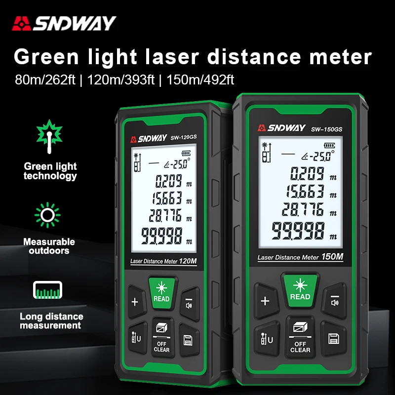 SNDWAY Laser Rangefinder 80m/120m/150m Outdoor Green Light Triple-Proof Portable for Various Outdoor Scenarios
SNDWAY Laser Rangefinder 80m/120m/150m Outdoor Green Light Triple-Proof Portable for Various Outdoor Scenarios