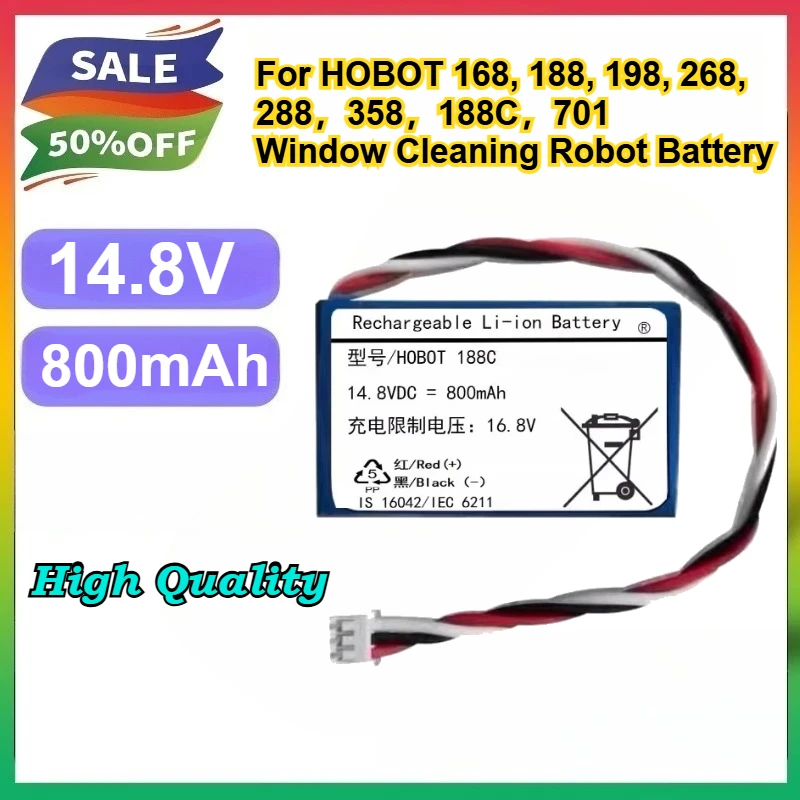 Сменная батарея для робота-мойщика окон 14.8V 700mAh для HOBOT 168, 188, 198, 268, 288, 358, 188C, 701
Сменная батарея для робота-мойщика окон 14.8V 700mAh для HOBOT 168, 188, 198, 268, 288, 358, 188C, 701