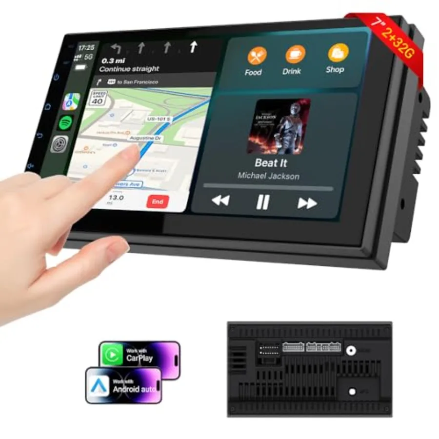 Car stereo for automotive use, ABS plastic, black, wireless CarPlay and Android Auto support
Car stereo for automotive use, ABS plastic, black, wireless CarPlay and Android Auto support
