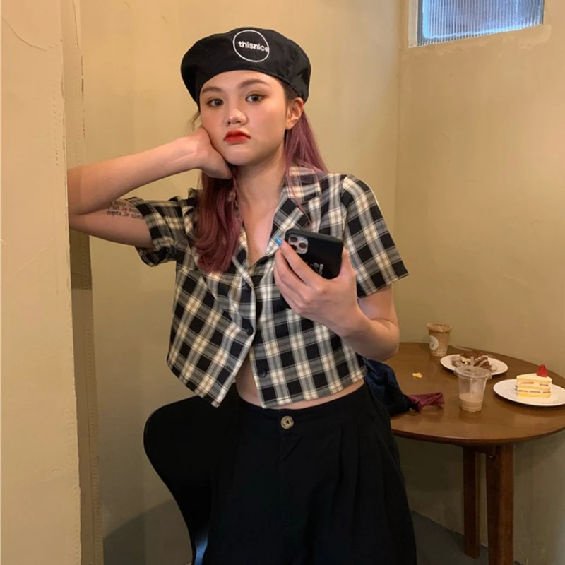 Korean Sle Plaid irt Crop Top for Women Ladies High Waist Butt Enhancing Slim Fit irt Casual Busin Women Clothes
Korean Sle Plaid irt Crop Top for Women Ladies High Waist Butt Enhancing Slim Fit irt Casual Busin Women Clothes