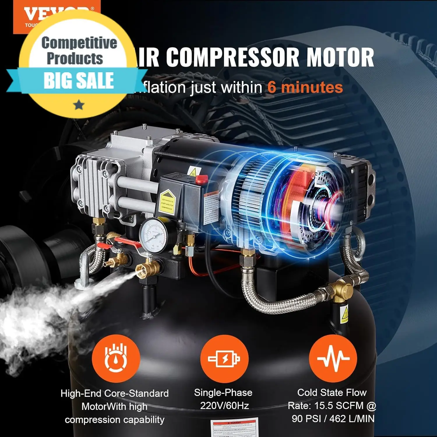 Substantial 80 Gallon Air Compressor 145PSI Oil Free Stationary Compressor Tank 6 5HP 15 5SCFM 90 PSI Quiet Compressor For Indus
Substantial 80 Gallon Air Compressor 145PSI Oil Free Stationary Compressor Tank 6 5HP 15 5SCFM 90 PSI Quiet Compressor For Indus