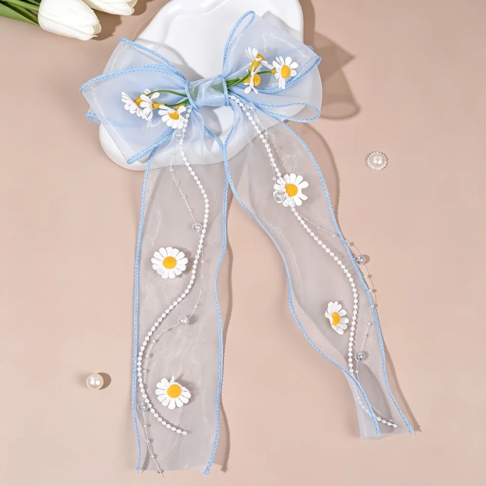 1pc Light Blue Sheer Mesh Bow Hair Clip with Daisy & Tassels Long Tail Ribbon Barrette Sweet Hair Accessory for Women Spring/Summer Outfits Party
1pc Light Blue Sheer Mesh Bow Hair Clip with Daisy & Tassels Long Tail Ribbon Barrette Sweet Hair Accessory for Women Spring/Summer Outfits Party