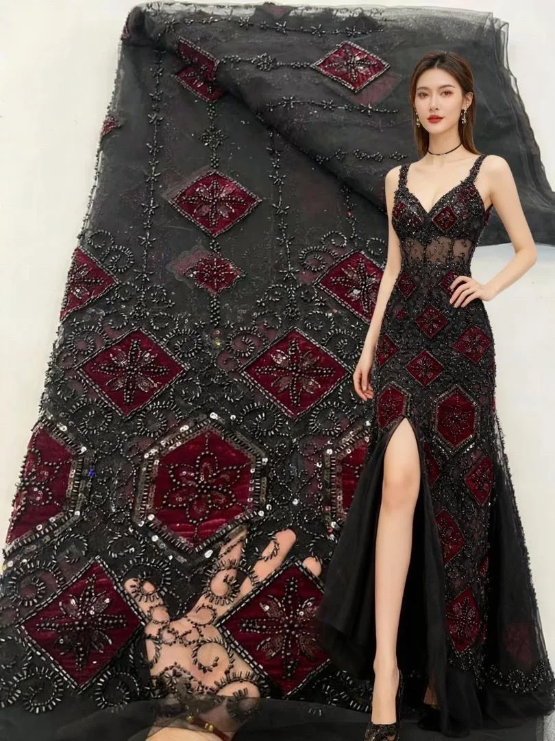 Newest Elegant African Beaded Lace Tulle Fabric 2025 French Sequins Embroidery Velvet Lace Fabrics For Dress Wedding Material
Newest Elegant African Beaded Lace Tulle Fabric 2025 French Sequins Embroidery Velvet Lace Fabrics For Dress Wedding Material