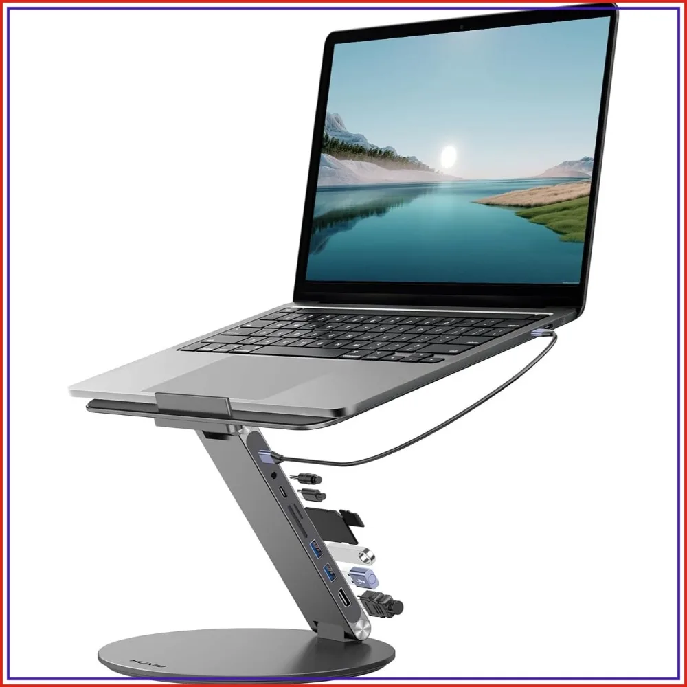 Adjustable Laptop Stand with 8-in-1 USB C Hub, Foldable Portable Notebook Stand with 360° Rotating Base, Riser Holder for 10-17" Laptops (Gray)
Adjustable Laptop Stand with 8-in-1 USB C Hub, Foldable Portable Notebook Stand with 360° Rotating Base, Riser Holder for 10-17" Laptops (Gray)