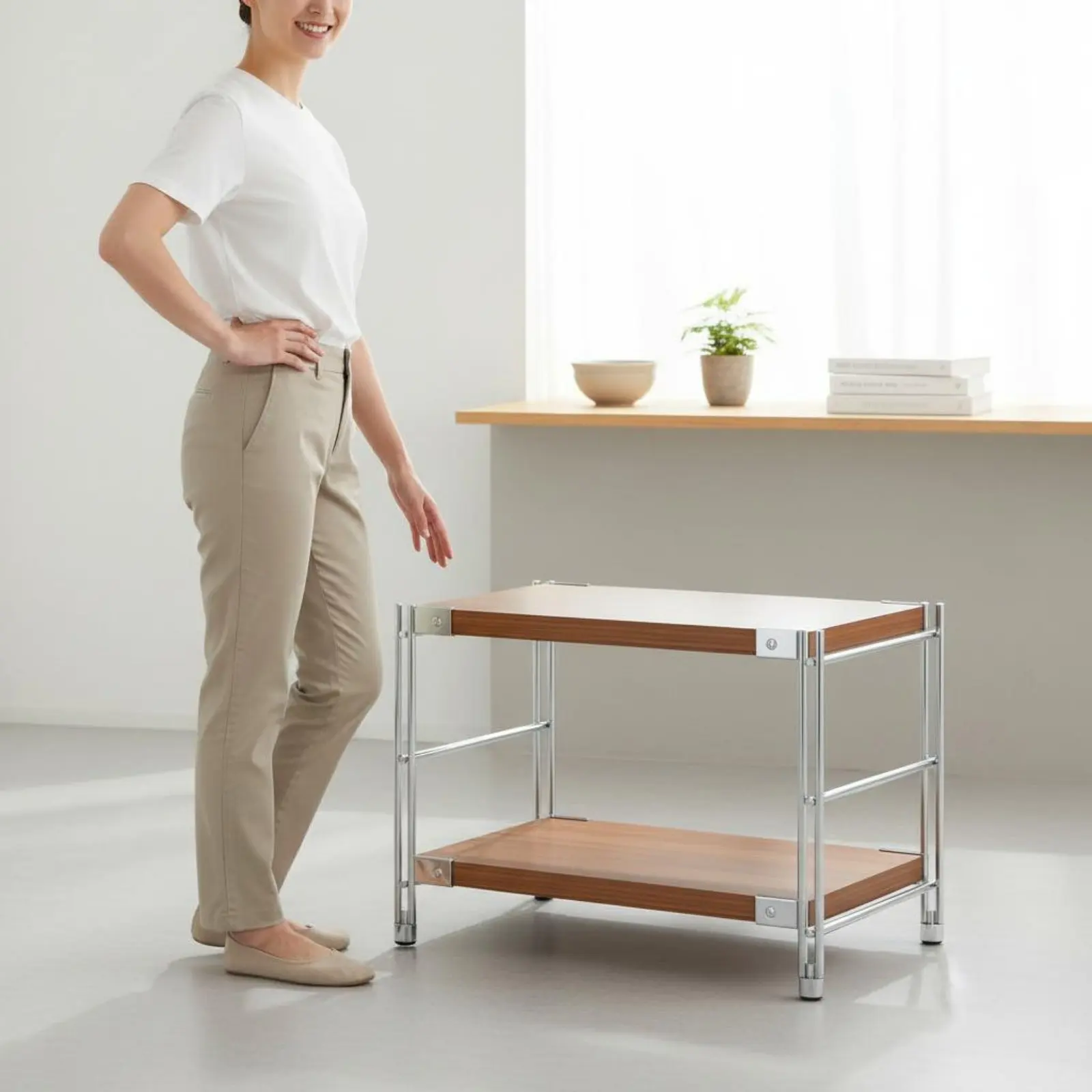 Narrow Floor Standing Shelf X-Shaped Brace Brace Freestanding Metal and Wood Shelf Utilitarian Design Display Rack Sturdy Duty
Narrow Floor Standing Shelf X-Shaped Brace Brace Freestanding Metal and Wood Shelf Utilitarian Design Display Rack Sturdy Duty