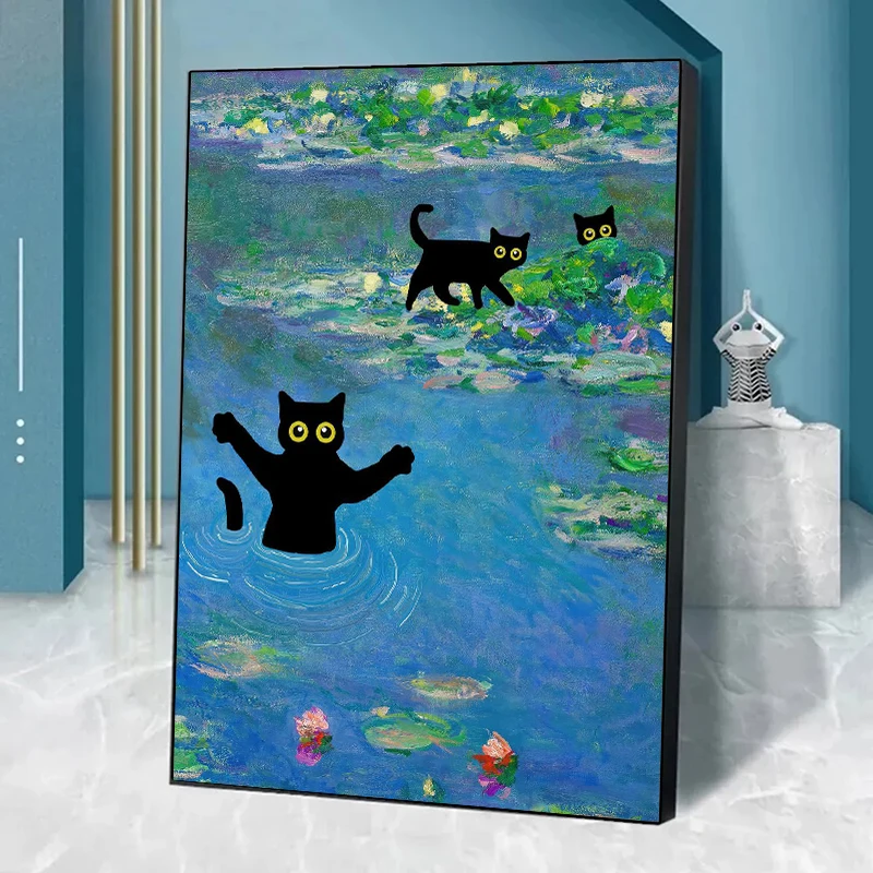 Funny Black Cats In Waterlily Pond Monet Art Recreation Poster Print Canvas Painting Humor Wall Art For Living Room Home Decor
Funny Black Cats In Waterlily Pond Monet Art Recreation Poster Print Canvas Painting Humor Wall Art For Living Room Home Decor