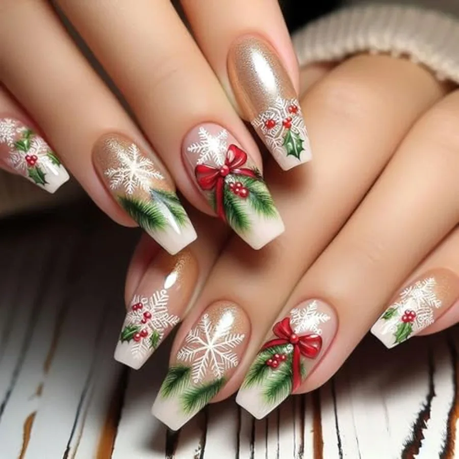 Medium Square Fake Nails with Xmas Holly Fruit Bow Designs False Nails Winter Snowflake Glue on Nails Gold Glitter Full Cover A
Medium Square Fake Nails with Xmas Holly Fruit Bow Designs False Nails Winter Snowflake Glue on Nails Gold Glitter Full Cover A