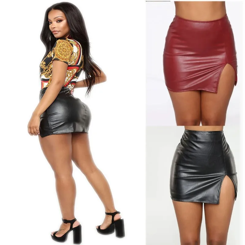 Women sexy Skirt Solid Color Mini Skirt Faux Leather PU High Waist Split Skinny Skirt Female Streetwear Women's Clothing
Women sexy Skirt Solid Color Mini Skirt Faux Leather PU High Waist Split Skinny Skirt Female Streetwear Women's Clothing