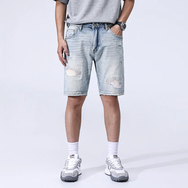 Summer minimalist elastic high-quality washed Japanese youth light blue ripped denim shorts jean men clothing cargo jeans
Summer minimalist elastic high-quality washed Japanese youth light blue ripped denim shorts jean men clothing cargo jeans