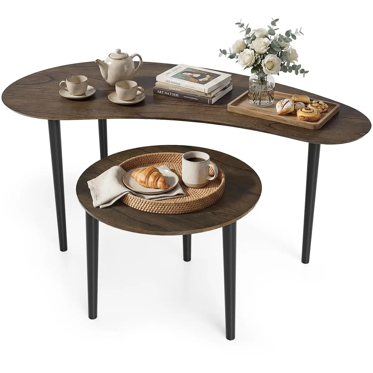 Mid Century Modern Nesting Coffee Table Set Kidney Round Wood Leg Living Room Walnut Finish Easy Assembly Customized
Mid Century Modern Nesting Coffee Table Set Kidney Round Wood Leg Living Room Walnut Finish Easy Assembly Customized