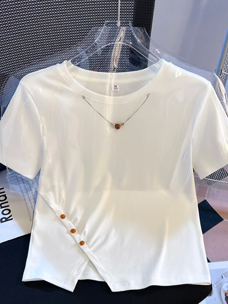 Ele ort Sve Asymmetric oulder T-irt Women's Summer Slim Fit Casual Cotton Korean Sle round Ne Top
Ele ort Sve Asymmetric oulder T-irt Women's Summer Slim Fit Casual Cotton Korean Sle round Ne Top