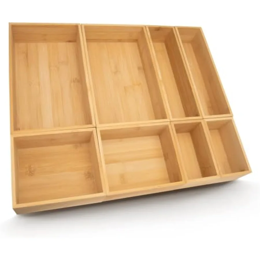 8 Pcs Bamboo drawer Organizer Storage Box, Bin Set - Multi-Use bamboo Drawer Organizer Storage boxes for Kitchen Utensils, Bath
8 Pcs Bamboo drawer Organizer Storage Box, Bin Set - Multi-Use bamboo Drawer Organizer Storage boxes for Kitchen Utensils, Bath