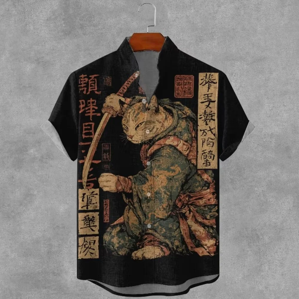 Men's Ukiyo-e Samurai Cat Kanji Print Hawaiian Shirt Black Stand Collar Short Sleeve Button Down Casual Beach Shirts
Men's Ukiyo-e Samurai Cat Kanji Print Hawaiian Shirt Black Stand Collar Short Sleeve Button Down Casual Beach Shirts