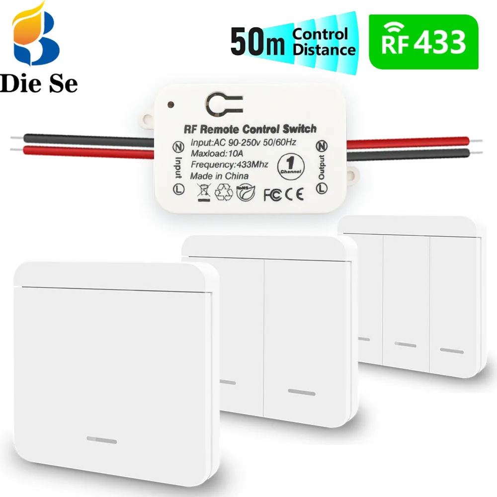Wireless Light Switch on Off AC 220V 10A Relay Receiver 433mhz RF Push Button Wall Panel Transmitter for Home Appliance Light
Wireless Light Switch on Off AC 220V 10A Relay Receiver 433mhz RF Push Button Wall Panel Transmitter for Home Appliance Light