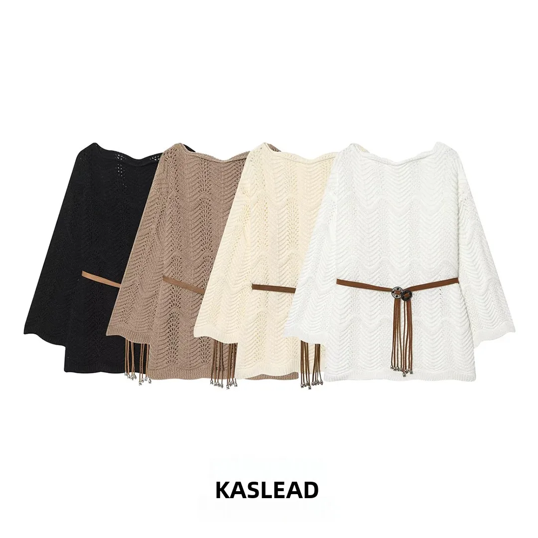 KASLEAD New Women's Casual Loose Knitted Sweater round Neck Overhead Polyester Fiber Spring 2026 Fashion with Belt
KASLEAD New Women's Casual Loose Knitted Sweater round Neck Overhead Polyester Fiber Spring 2026 Fashion with Belt