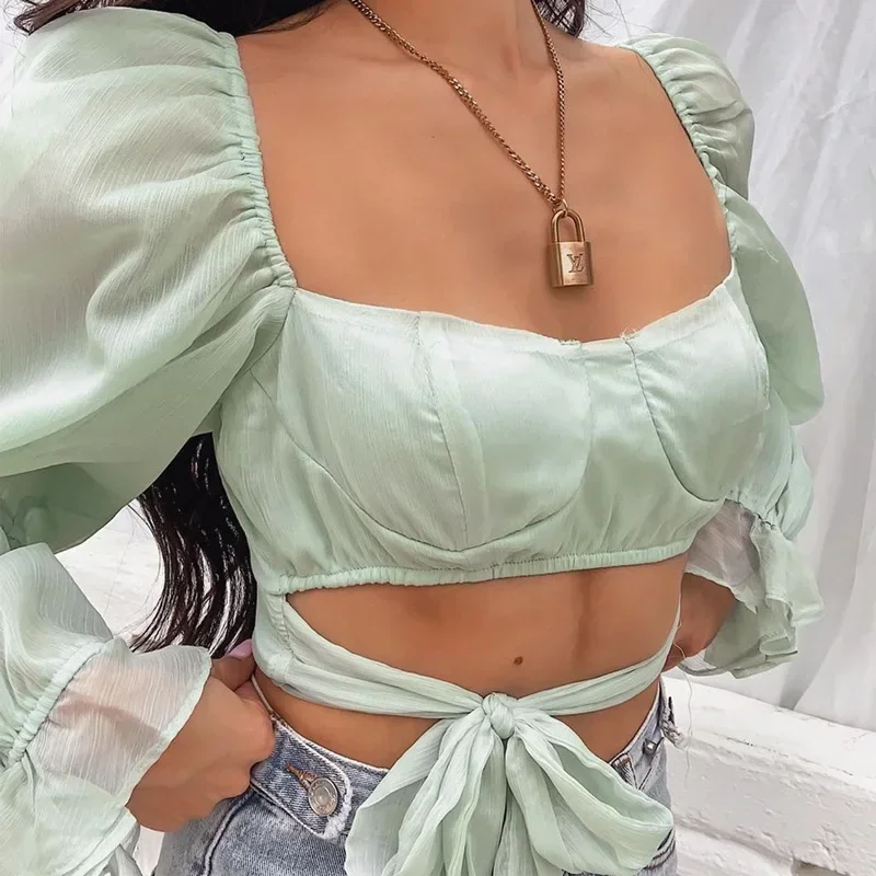 Square Collar Fashion Flare Sleeve Chiffon Summer Backless Lace Up Crop Top Blusas Mujer Tops Clothing Womens Clothing
Square Collar Fashion Flare Sleeve Chiffon Summer Backless Lace Up Crop Top Blusas Mujer Tops Clothing Womens Clothing