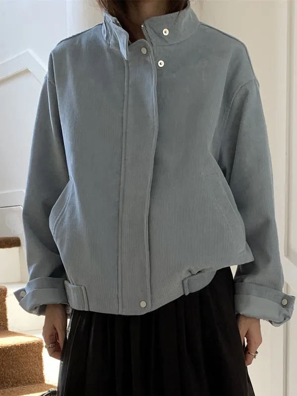 Retro Blue Corduroy Loose Jaet Women's Faionable Casual Stand Collar Top ort Outerwear Korean Sle Regular Length
Retro Blue Corduroy Loose Jaet Women's Faionable Casual Stand Collar Top ort Outerwear Korean Sle Regular Length