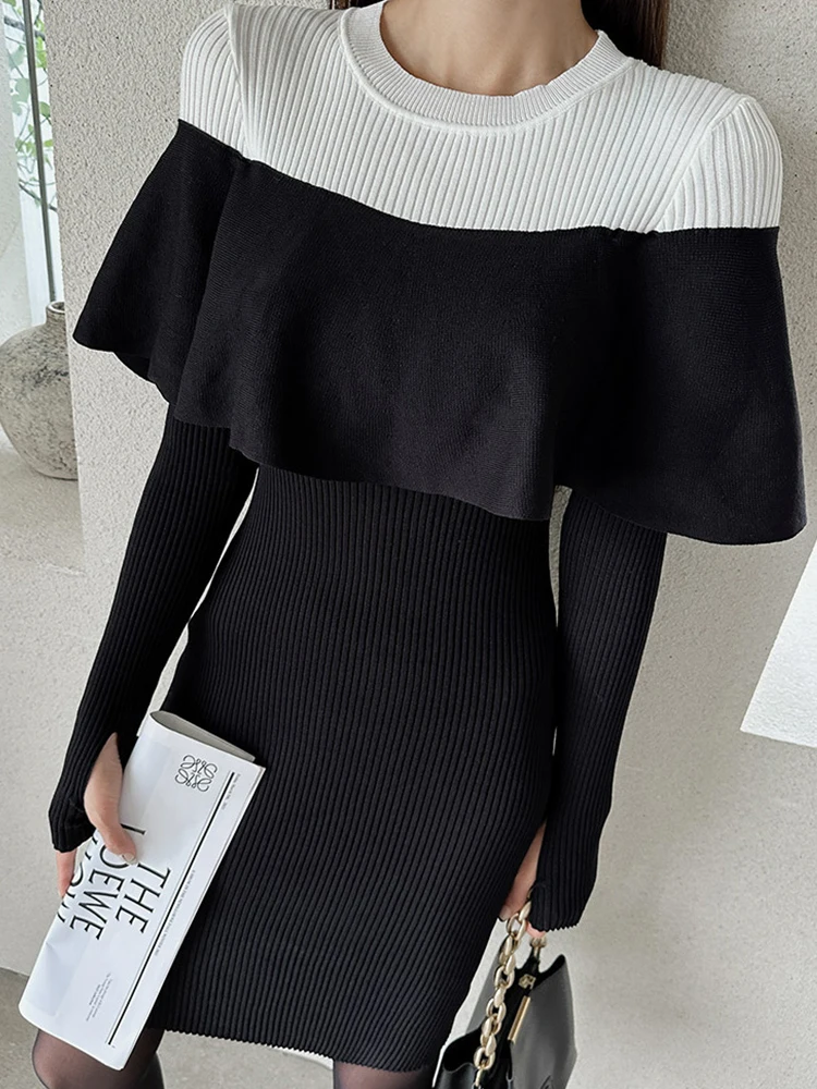 New Autumn Winter Knitted Black And White Splicing Dresses For Women Ladies Sweater Skinny Dress Mujer Vestidos Stretchy Clothes
New Autumn Winter Knitted Black And White Splicing Dresses For Women Ladies Sweater Skinny Dress Mujer Vestidos Stretchy Clothes