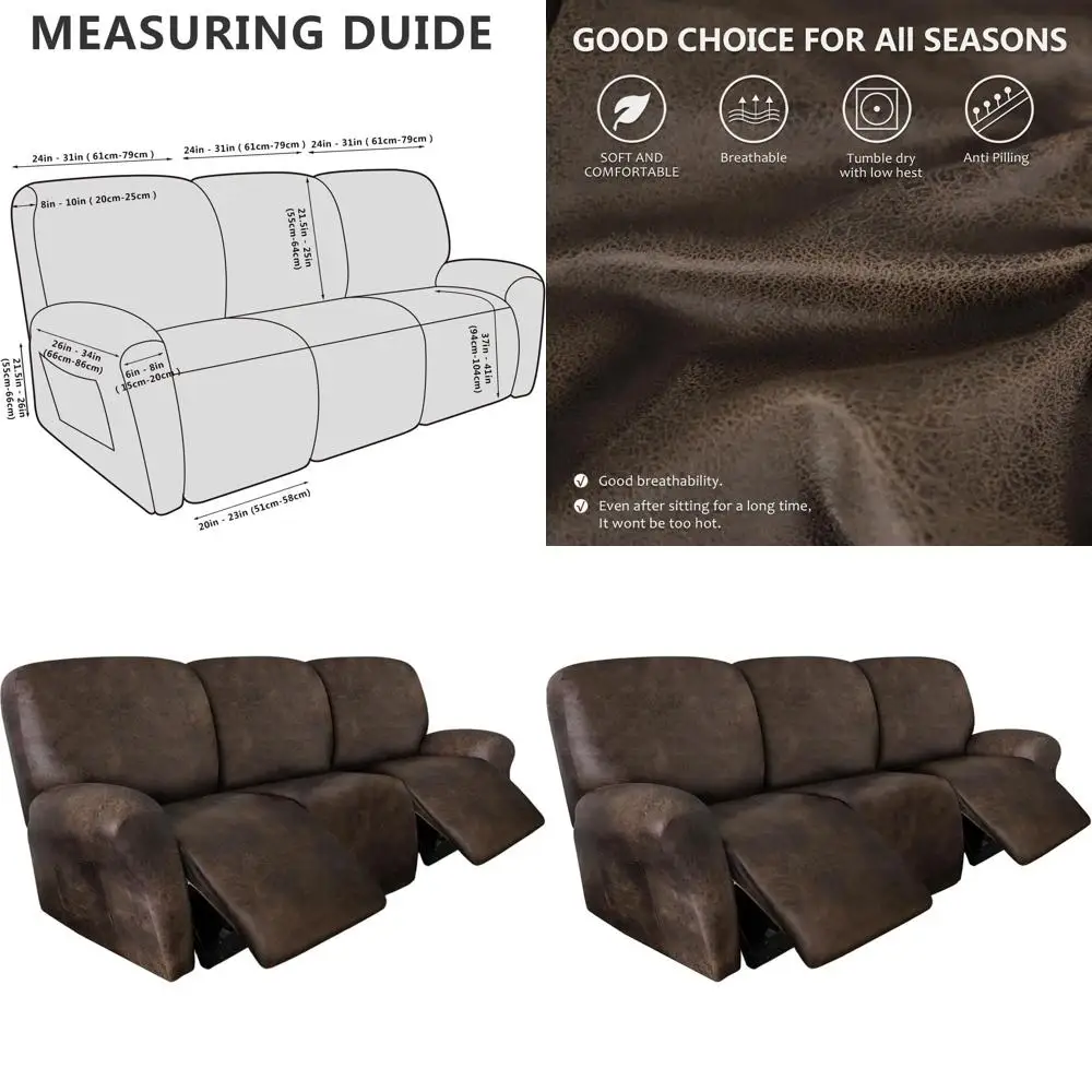 8-Piece Washable Recliner Sofa Slipcovers for 3-Seater Couches - Brown Fabric Furniture Protector
8-Piece Washable Recliner Sofa Slipcovers for 3-Seater Couches - Brown Fabric Furniture Protector