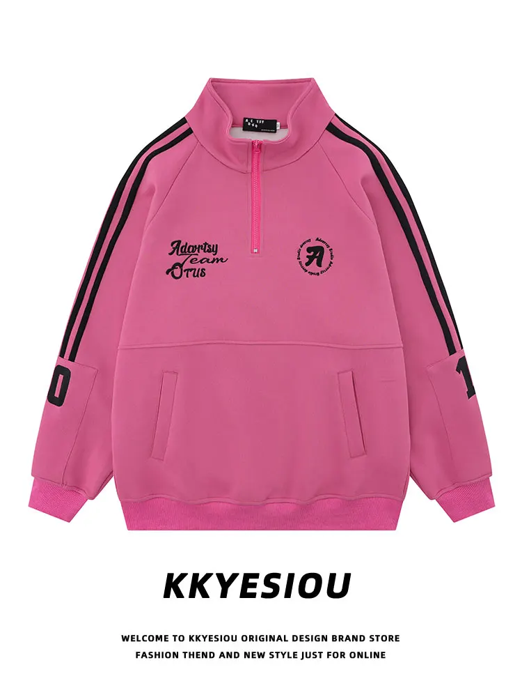 KKyesiou Pink American Retro Tee Bars Stand Collar Sweatirt Men Women Sports Fce Spring Couple Tops Loose Fit Casual
KKyesiou Pink American Retro Tee Bars Stand Collar Sweatirt Men Women Sports Fce Spring Couple Tops Loose Fit Casual
