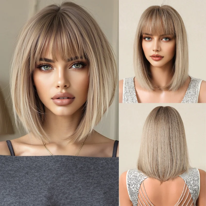 Short Bob Brown Ombre Straight Synthetic Wig with Bangs Natural Lolita Cosplay Brown Hair for Women Heat Resistant Daily Party
Short Bob Brown Ombre Straight Synthetic Wig with Bangs Natural Lolita Cosplay Brown Hair for Women Heat Resistant Daily Party